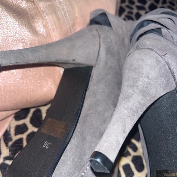 Taupe Colored Suede-like High Heel Booties - Picture 4 of 14
